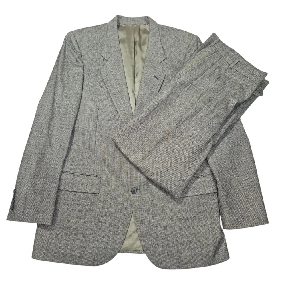 VTG Nino Cerruti Rue Royale Wool 2pc Suit Grey Pleated Sz 40R/39x31